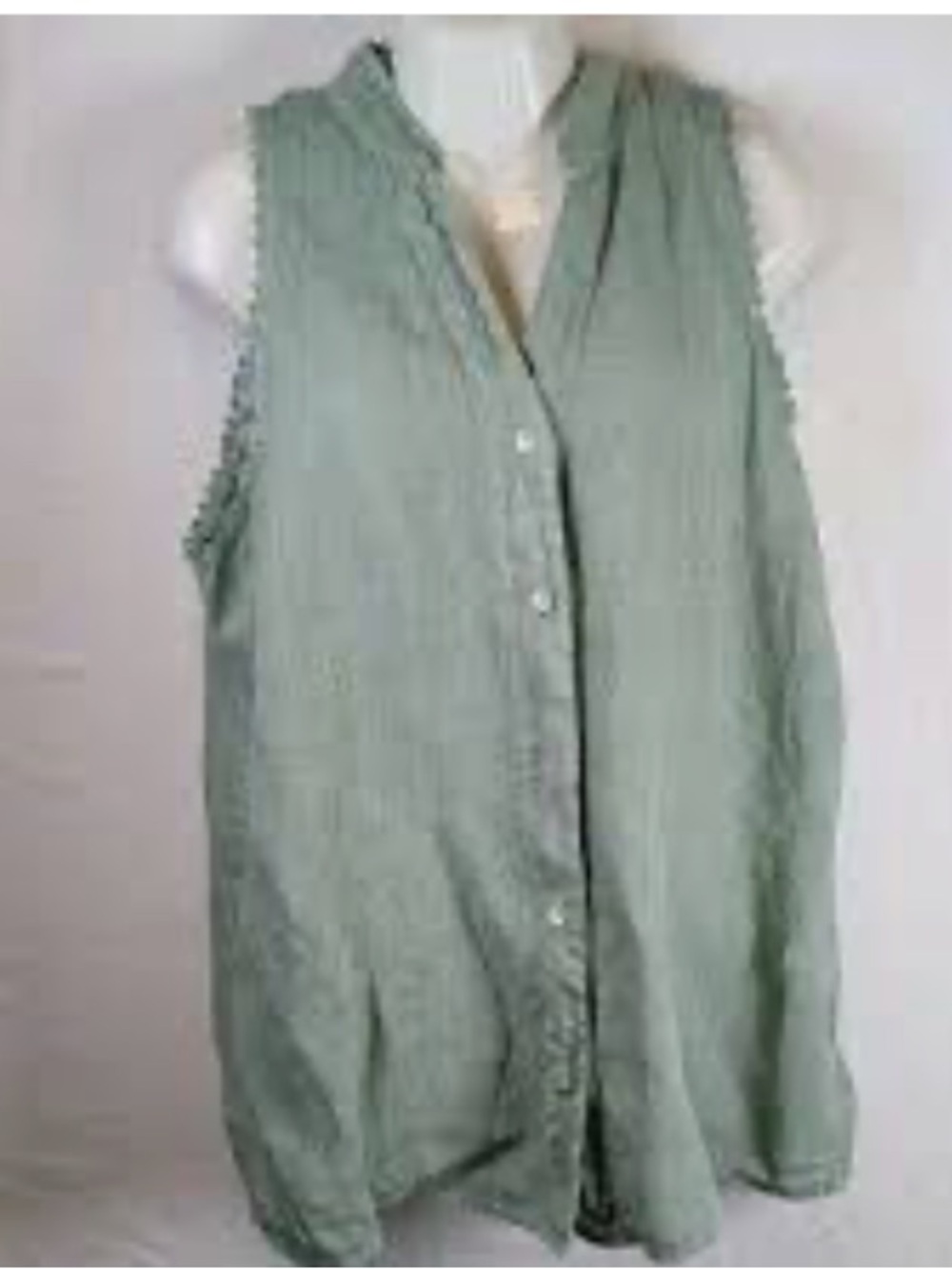 Francesca Bettini 100% Linen Sage Green V-neck Sleeveless Blouse